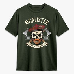 ScotsTee Shop Scottish McAlister Modern Crest Tartan T-shirt Alba Skull Style