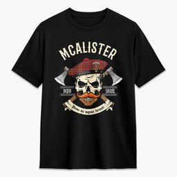 ScotsTee Shop Scottish McAlister Modern Crest Tartan T-shirt Alba Skull Style