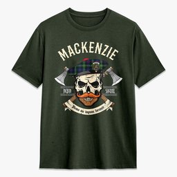 ScotsTee Shop Scottish MacKenzie Modern Crest Tartan T-shirt Alba Skull Style