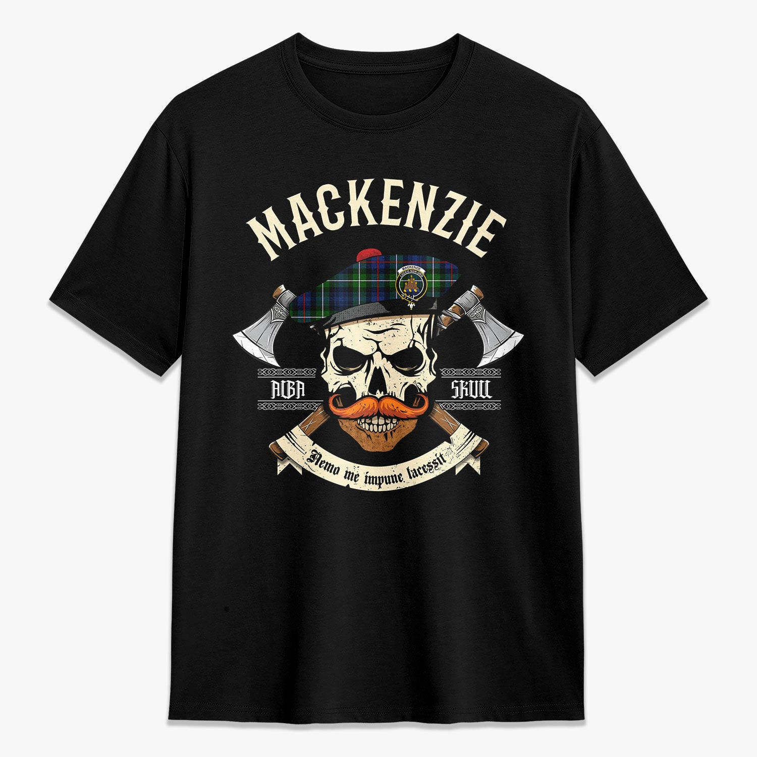 ScotsTee Shop Scottish MacKenzie Modern Crest Tartan T-shirt Alba Skull Style
