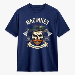 ScotsTee Shop Scottish MacInnes Modern Crest Tartan T-shirt Alba Skull Style
