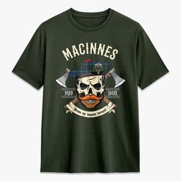 ScotsTee Shop Scottish MacInnes Modern Crest Tartan T-shirt Alba Skull Style