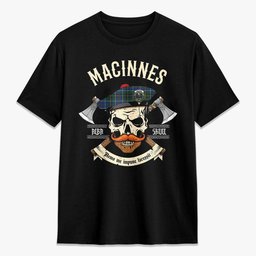 ScotsTee Shop Scottish MacInnes Modern Crest Tartan T-shirt Alba Skull Style