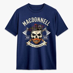 ScotsTee Shop Scottish MacDonnell of Glengarry Modern Crest Tartan T-shirt Alba Skull Style