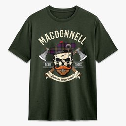 ScotsTee Shop Scottish MacDonnell of Glengarry Modern Crest Tartan T-shirt Alba Skull Style