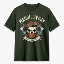 ScotsTee Shop Scottish MacGillivray Hunting Ancient Crest Tartan T-shirt Alba Skull Style