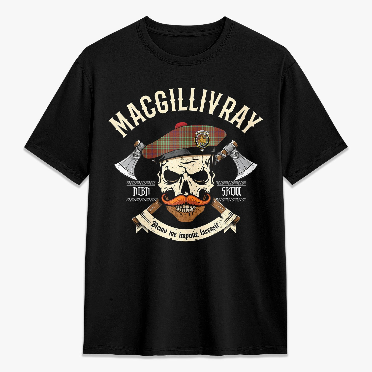 ScotsTee Shop Scottish MacGillivray Hunting Ancient Crest Tartan T-shirt Alba Skull Style
