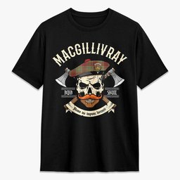 ScotsTee Shop Scottish MacGillivray Hunting Ancient Crest Tartan T-shirt Alba Skull Style