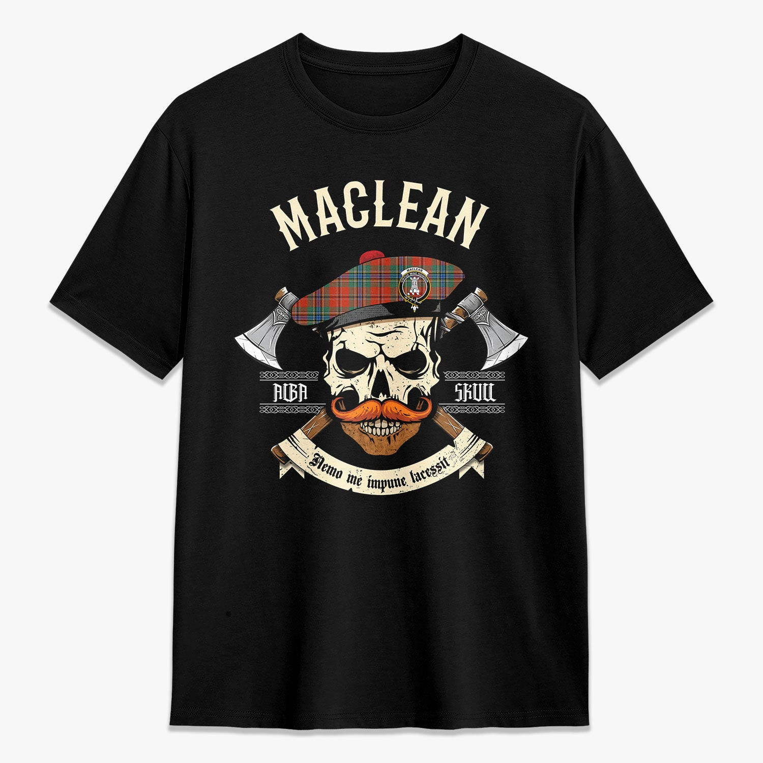 ScotsTee Shop Scottish MacLean of Duart Ancient Crest Tartan T-shirt Alba Skull Style
