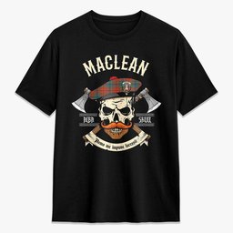 ScotsTee Shop Scottish MacLean of Duart Ancient Crest Tartan T-shirt Alba Skull Style
