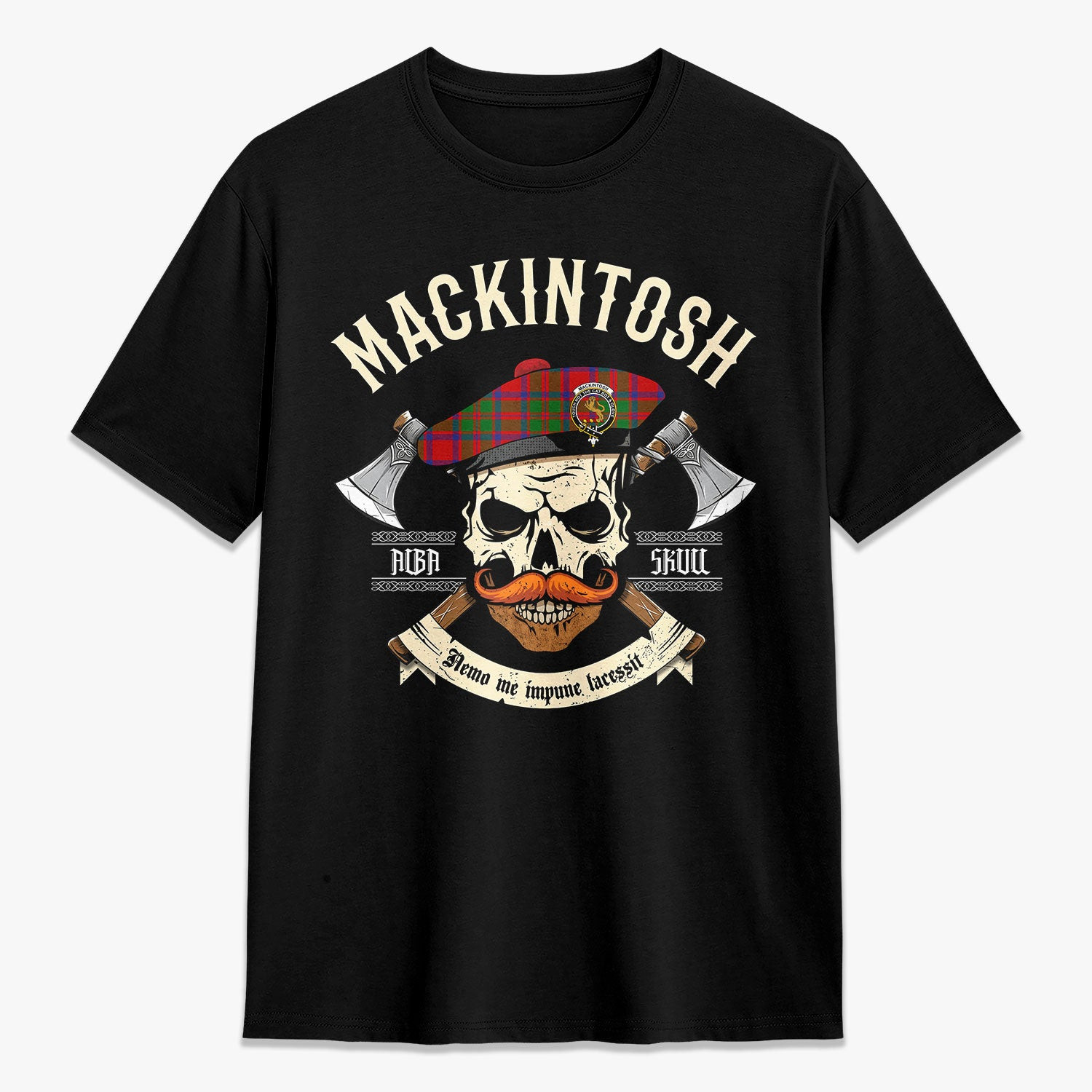 ScotsTee Shop Scottish MacKintosh Modern Crest Tartan T-shirt Alba Skull Style