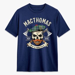 ScotsTee Shop Scottish MacThomas Ancient Crest Tartan T-shirt Alba Skull Style