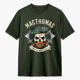 ScotsTee Shop Scottish MacThomas Ancient Crest Tartan T-shirt Alba Skull Style
