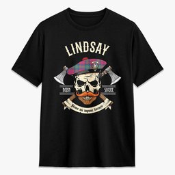ScotsTee Shop Scottish Lindsay Ancient Crest Tartan T-shirt Alba Skull Style