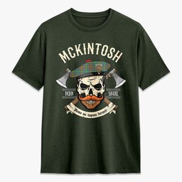 ScotsTee Shop Scottish McKintosh Hunting Ancient Crest Tartan T-shirt Alba Skull Style