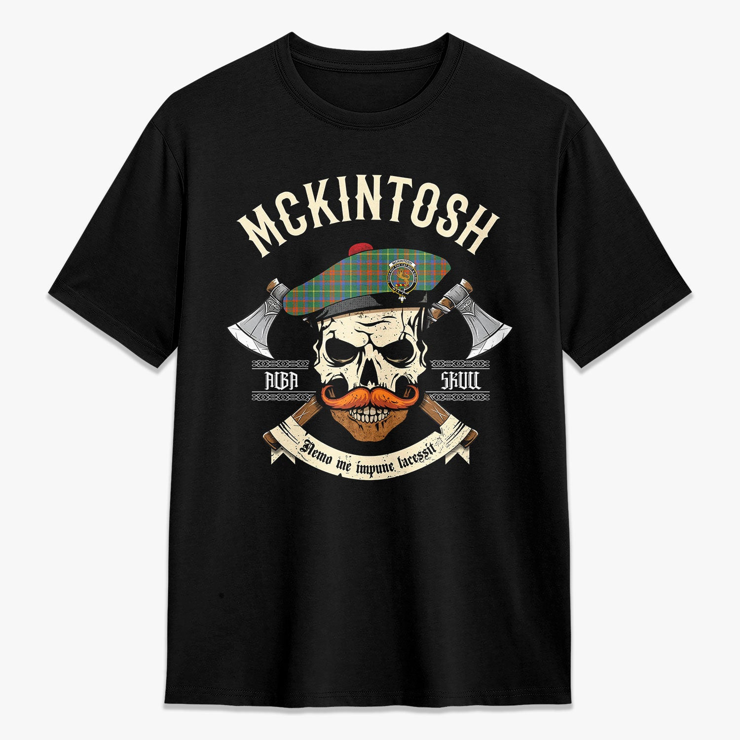 ScotsTee Shop Scottish McKintosh Hunting Ancient Crest Tartan T-shirt Alba Skull Style