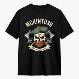 ScotsTee Shop Scottish McKintosh Hunting Ancient Crest Tartan T-shirt Alba Skull Style