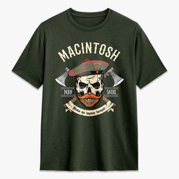 ScotsTee Shop Scottish MacIntosh Ancient Crest Tartan T-shirt Alba Skull Style