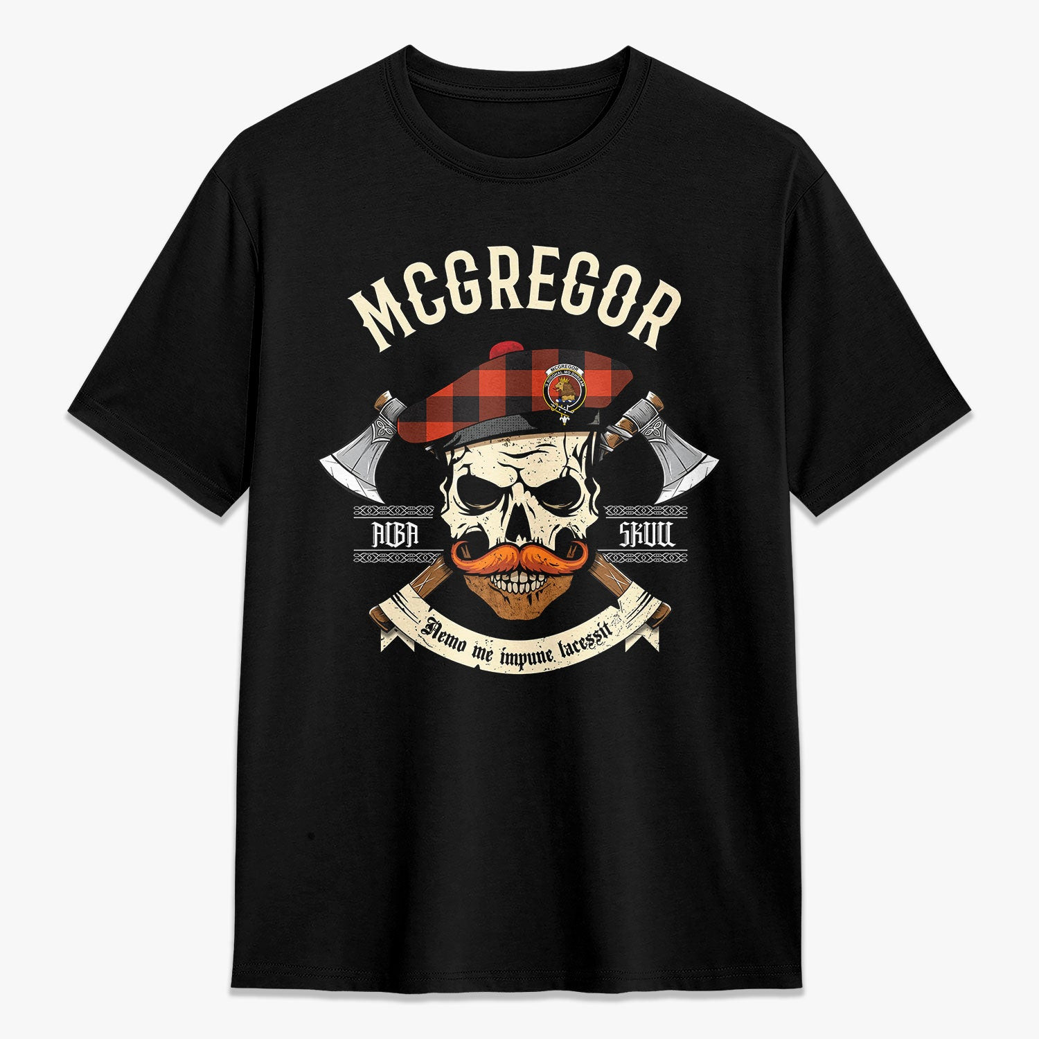 ScotsTee Shop Scottish McGregor Rob Roy Ancient Crest Tartan T-shirt Alba Skull Style