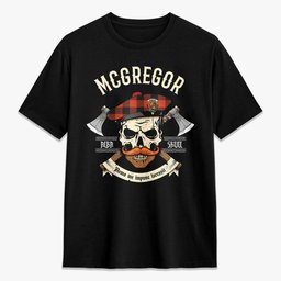 ScotsTee Shop Scottish McGregor Rob Roy Ancient Crest Tartan T-shirt Alba Skull Style