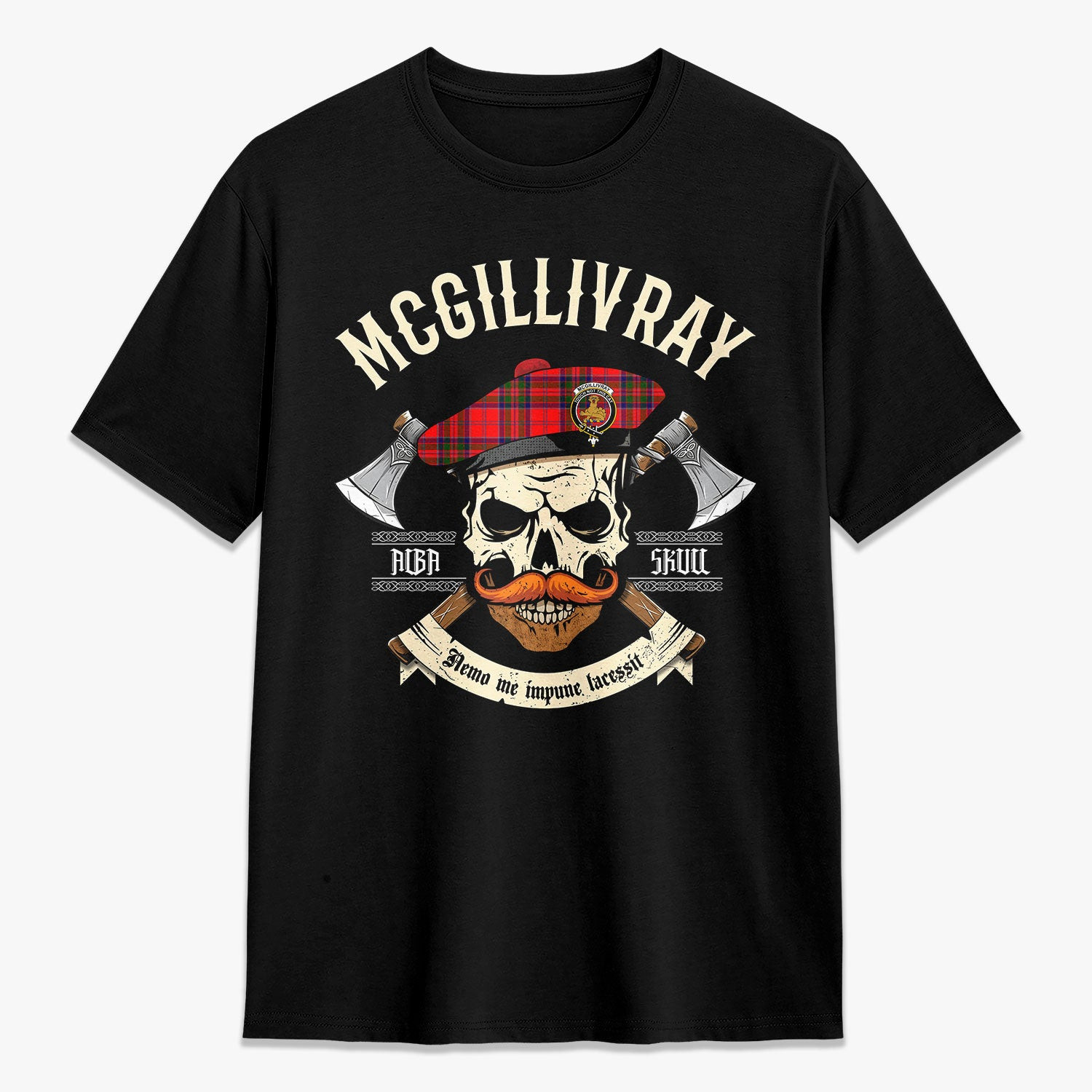 ScotsTee Shop Scottish McGillivray Modern Crest Tartan T-shirt Alba Skull Style