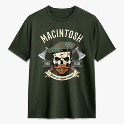 ScotsTee Shop Scottish MacIntosh Hunting Ancient Crest Tartan T-shirt Alba Skull Style