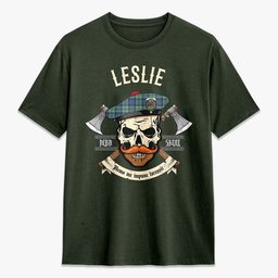 ScotsTee Shop Scottish Leslie Hunting Ancient Crest Tartan T-shirt Alba Skull Style
