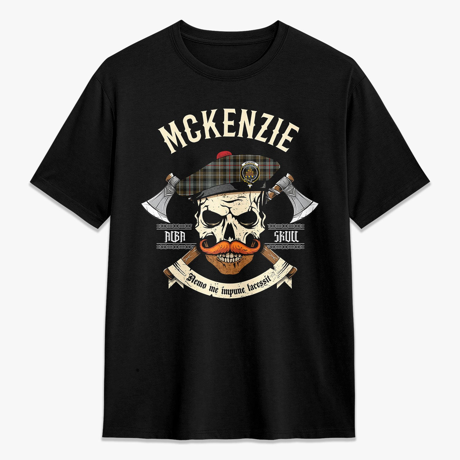 ScotsTee Shop Scottish McKenzie Weathered Crest Tartan T-shirt Alba Skull Style