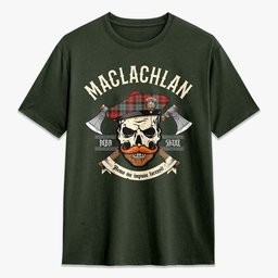 ScotsTee Shop Scottish MacLachlan Weathered Crest Tartan T-shirt Alba Skull Style