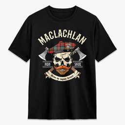 ScotsTee Shop Scottish MacLachlan Weathered Crest Tartan T-shirt Alba Skull Style