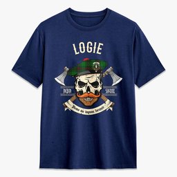 ScotsTee Shop Scottish Logie Crest Tartan T-shirt Alba Skull Style