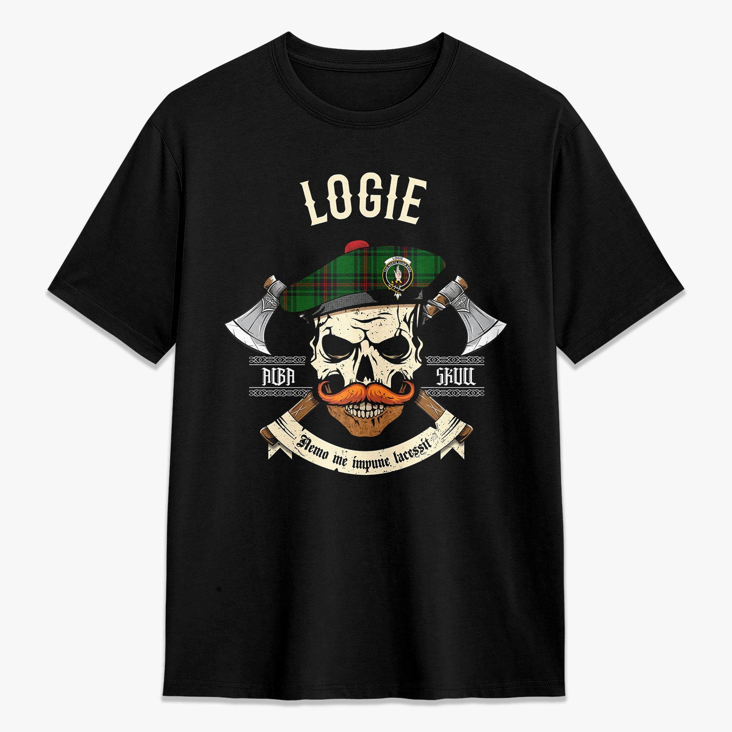 ScotsTee Shop Scottish Logie Crest Tartan T-shirt Alba Skull Style