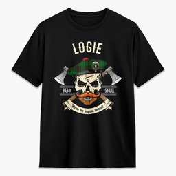 ScotsTee Shop Scottish Logie Crest Tartan T-shirt Alba Skull Style