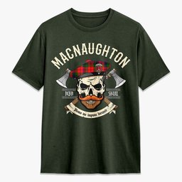 ScotsTee Shop Scottish MacNaughton Modern Crest Tartan T-shirt Alba Skull Style