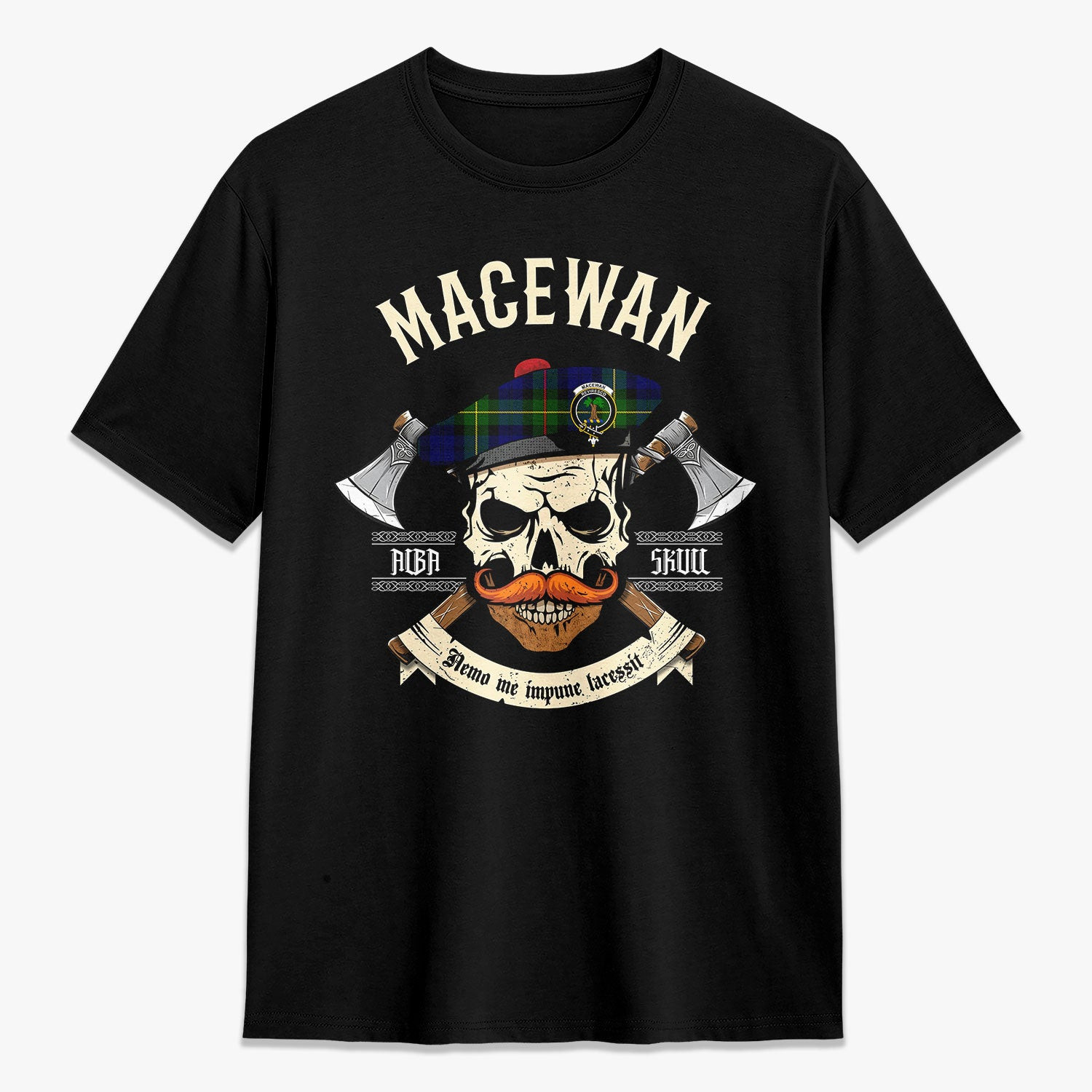 ScotsTee Shop Scottish MacEwan Modern Crest Tartan T-shirt Alba Skull Style