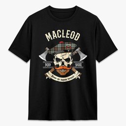 ScotsTee Shop Scottish MacLeod of Harris Weathered Crest Tartan T-shirt Alba Skull Style