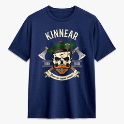 ScotsTee Shop Scottish Kinnear Crest Tartan T-shirt Alba Skull Style
