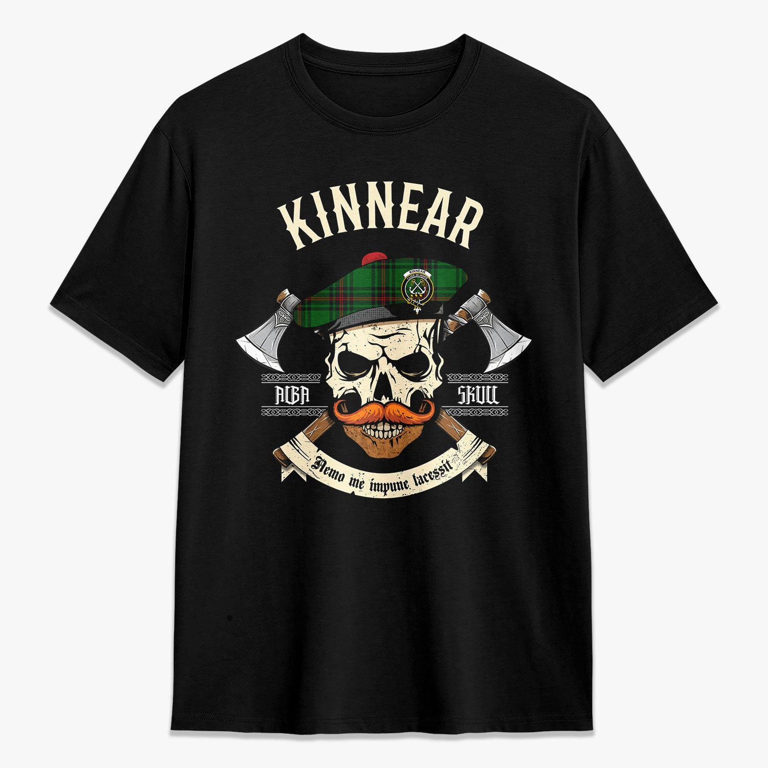ScotsTee Shop Scottish Kinnear Crest Tartan T-shirt Alba Skull Style