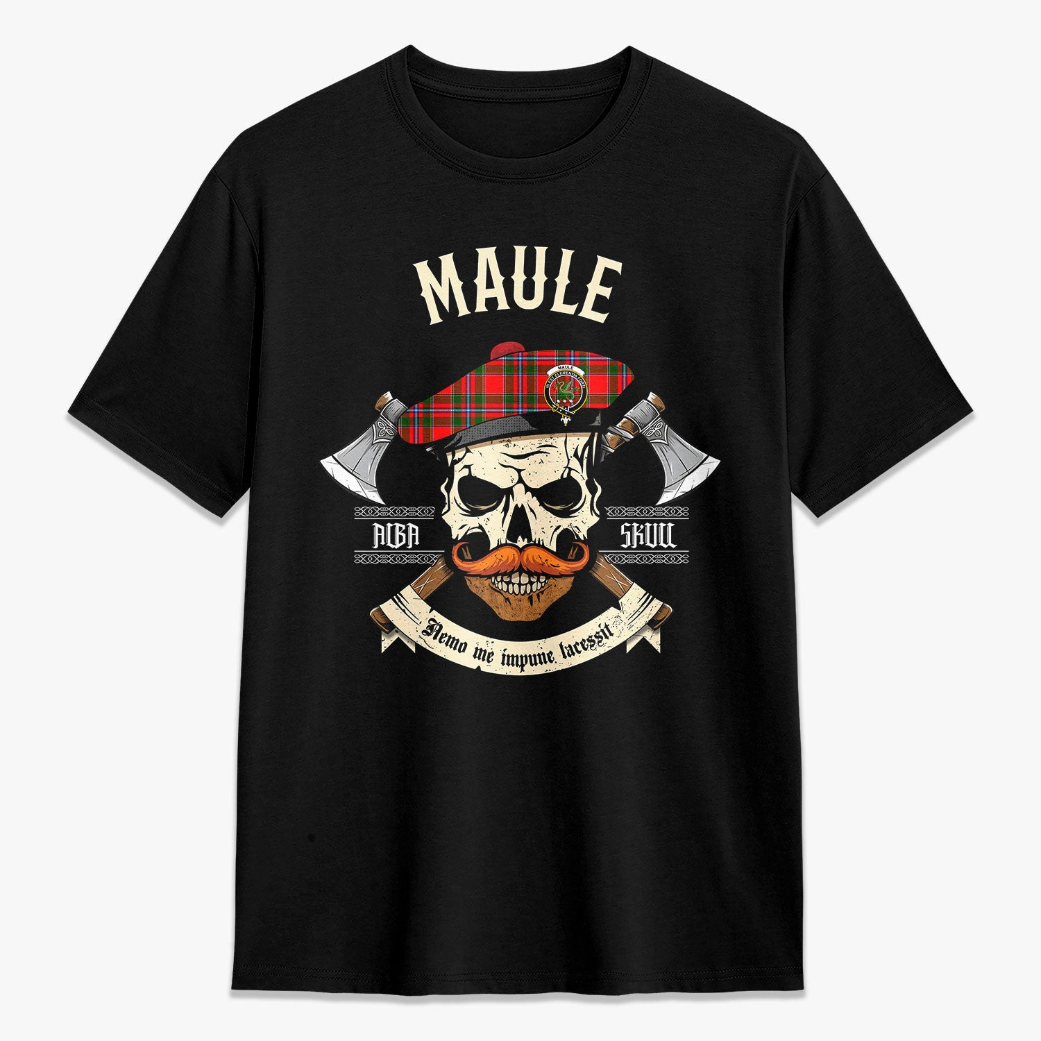ScotsTee Shop Scottish Maule Crest Tartan T-shirt Alba Skull Style