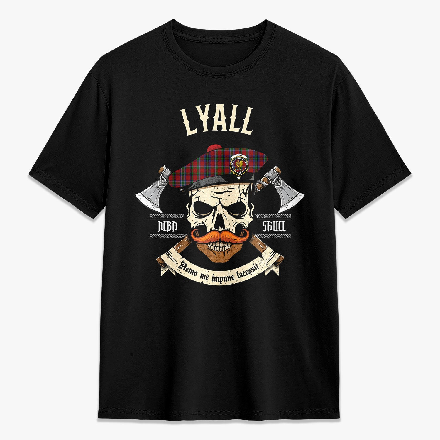 ScotsTee Shop Scottish Lyall Crest Tartan T-shirt Alba Skull Style