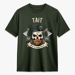 ScotsTee Shop Scottish Tait Crest Tartan T-shirt Alba Skull Style