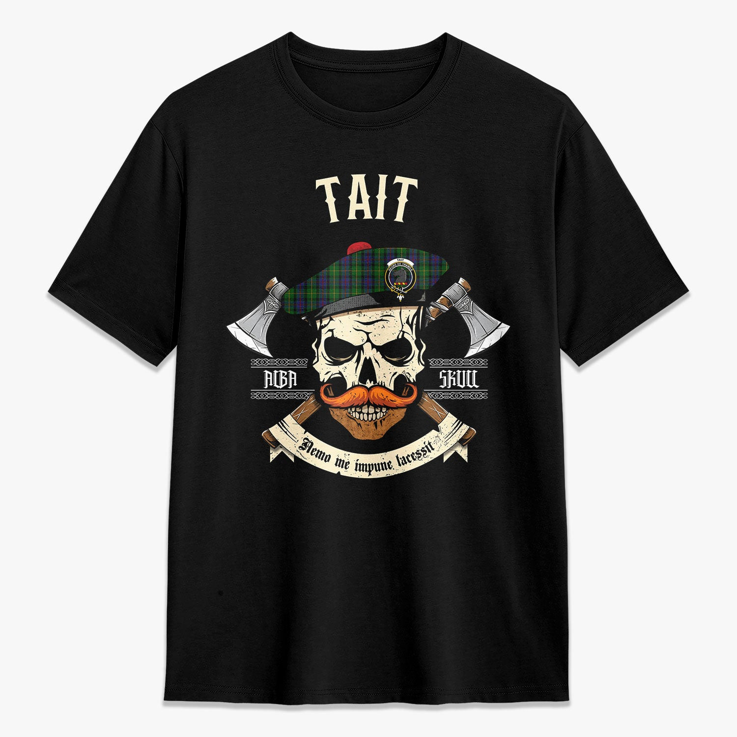 ScotsTee Shop Scottish Tait Crest Tartan T-shirt Alba Skull Style