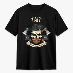 ScotsTee Shop Scottish Tait Crest Tartan T-shirt Alba Skull Style