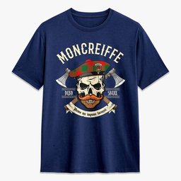 ScotsTee Shop Scottish Moncreiffe (or Moncreiff) Crest Tartan T-shirt Alba Skull Style