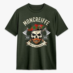 ScotsTee Shop Scottish Moncreiffe (or Moncreiff) Crest Tartan T-shirt Alba Skull Style