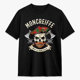 ScotsTee Shop Scottish Moncreiffe (or Moncreiff) Crest Tartan T-shirt Alba Skull Style