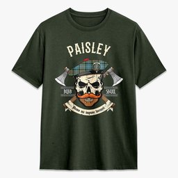 ScotsTee Shop Scottish Paisley District Crest Tartan T-shirt Alba Skull Style