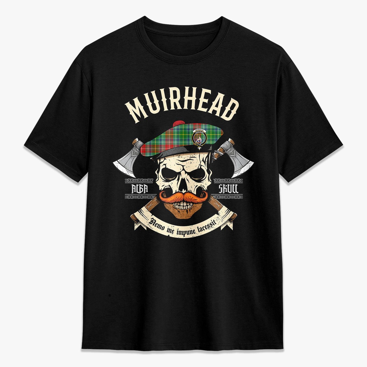ScotsTee Shop Scottish Muirhead Crest Tartan T-shirt Alba Skull Style