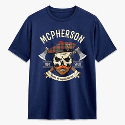 ScotsTee Shop Scottish McPherson Ancient Crest Tartan T-shirt Alba Skull Style