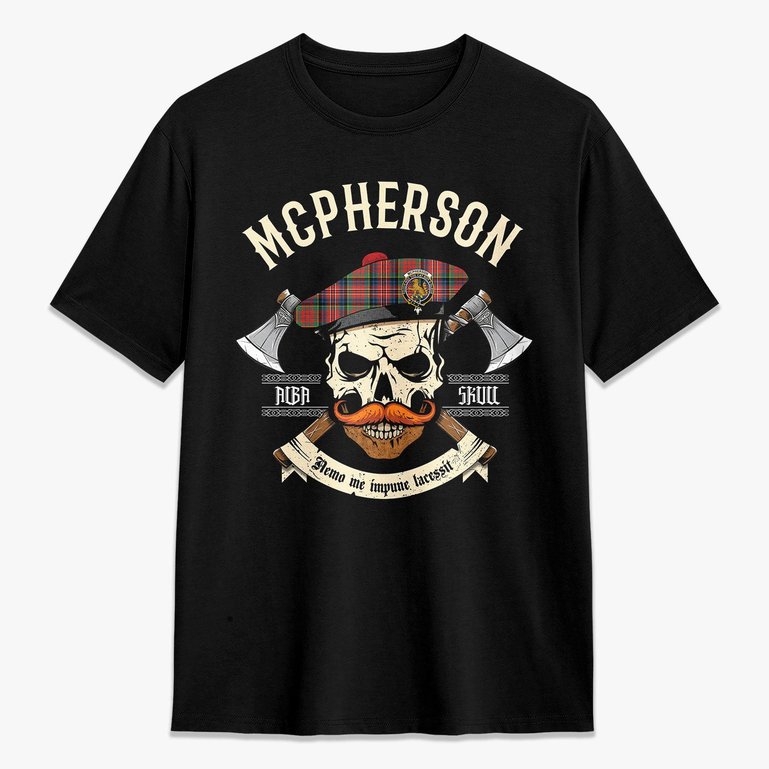 ScotsTee Shop Scottish McPherson Ancient Crest Tartan T-shirt Alba Skull Style